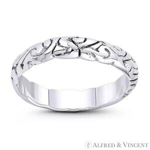 3.5mm Abstract Swirl Engraved Design Right Hand Ring in .925 Sterling Silver Sz9